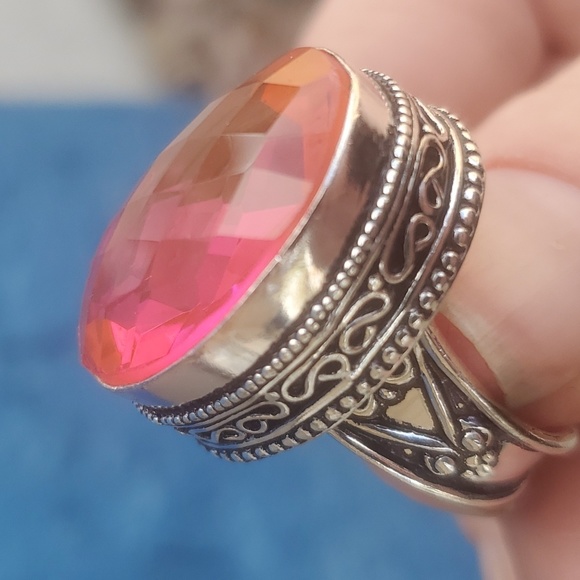 New Faceted Pink Mystic Topaz 925 Silver Ring. - Picture 14 of 16
